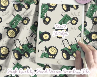 Tractors Digital Paper - Seamless Tractor Pattern, Caution cut grass, harvest Fabric, Printable Scrapbook paper download