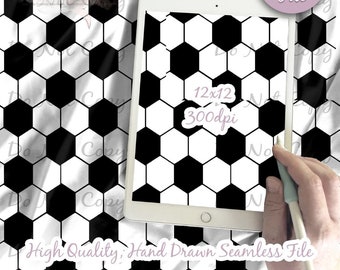 Soccer Digital Paper, Seamless Pattern, Soccer Fabric instant download, Sports black white Ball Octagon Illustrated Digital Scrapbook Paper