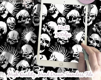 Sketchy Skulls Digital Paper - Seamless Skull Skeleton Pattern, Halloween Fabric, Chalk Printable Scrapbook paper download