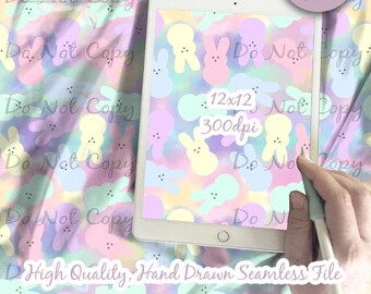 Papel digital de conejito de caramelo: patrones sin costuras, tela personalizada, papel imprimible para álbumes de recortes (descargable) - caramelos, malvaviscos, Pascua