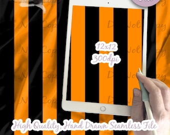 May include: A digital file of a seamless pattern with alternating black and orange stripes. The pattern is 12 inches by 12 inches and 300 dpi.