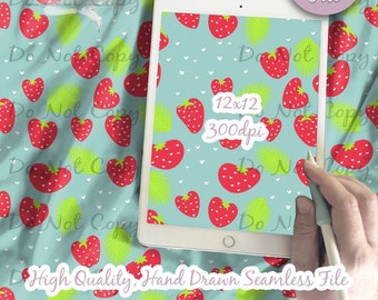Strawberries Digital Paper - Seamless watercolor strawberry Pattern, Strawberry Fabric, Printable Scrapbook paper download