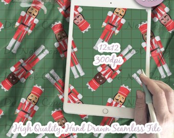 Nutcracker Christmas Ornaments Digital Paper - Seamless Green Red, Boy Winter Pattern, Fabric Printable Scrapbook paper download
