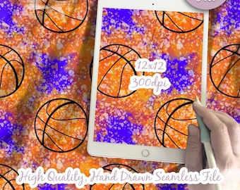 Basketball Neon Splatter Digital Paper, Seamless Pattern, B-ball Fabric download, Sports Illustrated Digital Scrapbook Paper