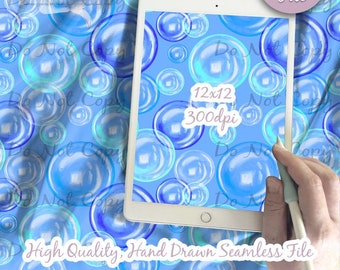 Patrón sin costuras de burbujas, diseño de burbujas de papel digital para arte textil repetitivo, papel de álbum de recortes imprimible con burbujas iridiscentes para la hora del baño.