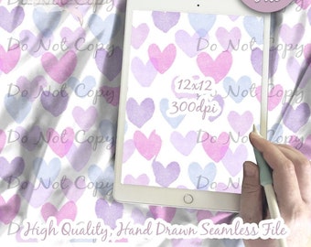 Watercolor Hearts Digital Paper - Seamless Valentine Pattern, Custom Heart Valentine Fabric, Printable Scrapbook paper download