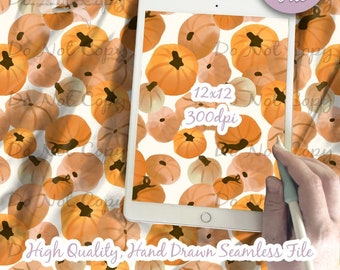 Pumpkin Digital Paper, Seamless Autumn Pattern, Watercolor Pumpkins Fabric Download, Fall Halloween, Digital Printable Scrapbook paper