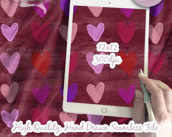 Watercolor Hearts Digital Paper - Seamless Valentine Pattern, Custom Heart Valentine Fabric, Printable Scrapbook paper download