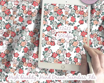 Floral nahtlose 12 x 12 digitales Papier | Stoffpastell-Muster Download | Druckbare Scrapbook Hintergrund