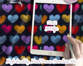 Watercolor Hearts Digital Paper - Seamless Valentine Pattern, Custom Heart Valentine Fabric, Printable Scrapbook paper download