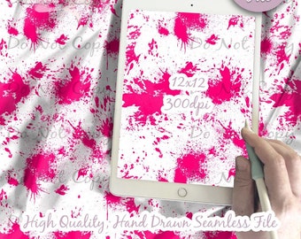 Pink Splatter Seamless Design Pattern / Hot Pink White paint spatter pattern for girly punk fabric scrapbooking paper