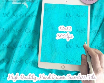 May include: A digital file of a turquoise blue seamless pattern. The pattern is 12x12 inches and 300 dpi. The file is displayed on a tablet.