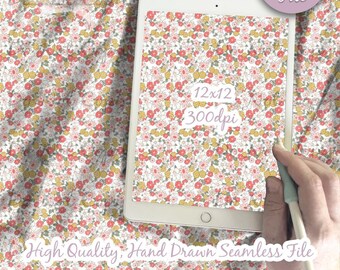 Floral nahtlose 12 x 12 digitales Papier | Stoffpastell-Muster Download | Druckbare Herbst Scrapbook Hintergrund | Herbst