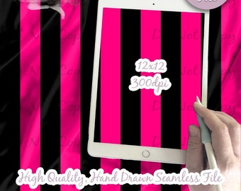 May include: Digital seamless pattern featuring alternating black and hot pink vertical stripes. The pattern is 12 inches by 12 inches and 300 dpi.