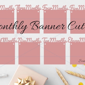 Download digitale di banner mensile, banner per il primo compleanno in formato SVG, banner fotografico mensile in formato SVG, file di taglio per banner, Silhouette Cricut, 12 mesi