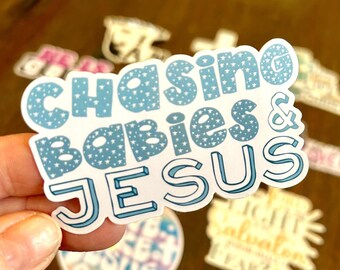 Chasing Babies Sticker, Vinyl Sticker for Water Bottle, trending stickers, Christian Jesus sticker for laptop, stickers for cups
