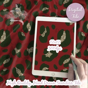 Leopard Christmas Digital Paper - Seamless Xmas Pattern, Glitter Animal Print Fabric, Coordinate Printable Scrapbook download