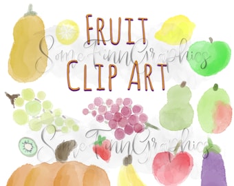 Watercolor Fruit Clipart, Watercolor fruits clipart, Watercolor food clipart, fruit clip art, fruit digital illustration, fruit bundle