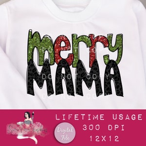 Merry Mama PNG, Noël Mama Sublimation Design, Xmas Mom Clip Art, Joyeux Noël PNG, Glitter et Leopard Mom, Holiday Mom Sub Design