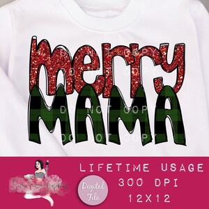 Merry Mama PNG, Christmas Mama Sublimation Design, Xmas Mom Clip Art, Merry Christmas PNG, Glitter and Plaid Mom, Holiday Mom Sub Design