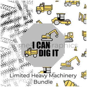 LIMITED Construction Trucks Digital Paper Bundle - Seamless Tractor Pattern, dump truck back hoe, Fabric, Printable Scrapbook paper download