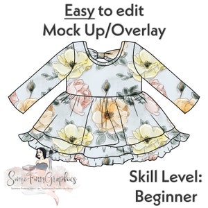 Long Sleeve Double Peplum Dress Mock-Up, Dress Mock Up / Digital Mock up for clothing / Flare Long / PNG / Instructions Included