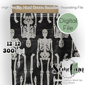 Embroidery Skeletons, Spooky Halloween Seamless Design / Skeleton hand, bone halloween with skulls and bones, Bones 3D effect