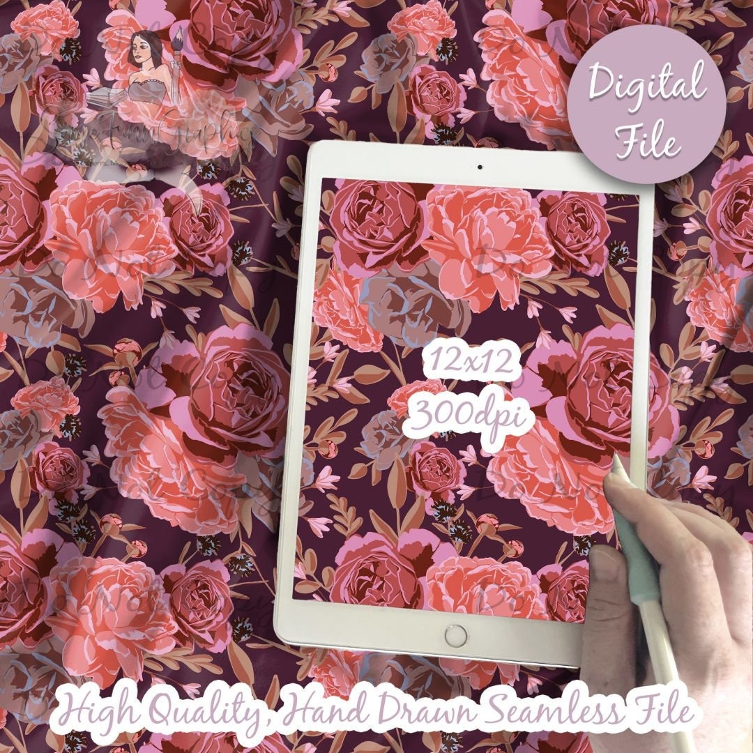 Stunning Pink Floral Seamless Digital Paper Pattern, Fabric Design or ...