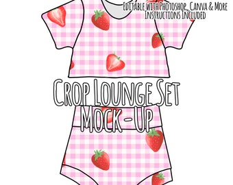 Crop Top Lounge Set Mock-Up / bummies Mock Up / Digital Mock up for clothing shirt kids baby / Photoshop and PNG / Instructions Included