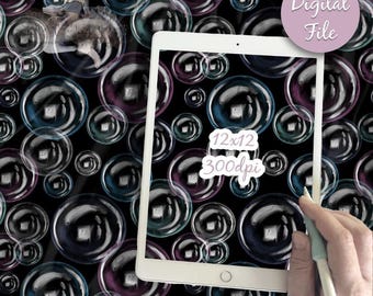 Bubbles Seamless Pattern, Digital Paper Bubble Design for Repeating Fabric Art, Iridescent Bubble bathtime printable scrapbook paper