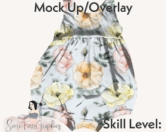 May include: A light blue baby onesie with a floral pattern featuring yellow, pink, and green watercolor roses. The onesie is a mock-up for sublimation printing and is easy to edit.