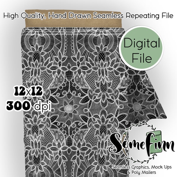 Realistic Black Lace Digital Paper, Seamless lace Pattern, Black and White Fabric download, Intricate lace , Digital Printable Scrapbook