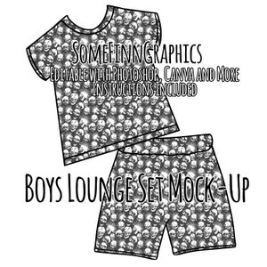 Maqueta de conjunto de camiseta para estar en casa / Maqueta de pantalones cortos / Maqueta digital de pijama para ropa de camisa para niños y bebés / Photoshop y PNG / Instrucciones incluidas