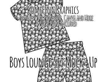 Tee Shirt Lounge Set Mock-Up / Shorts Mock Up / PJ Digital Mock up for clothing shirt kids baby / Photoshop and PNG / Instructions Included
