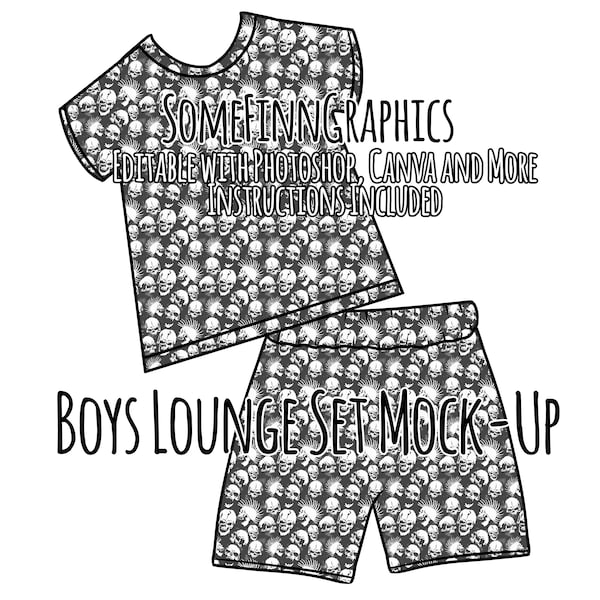 Tee Shirt Lounge Set Mock-Up / Shorts Mock Up / PJ Digital Mock up for clothing shirt kids baby / Photoshop and PNG / Instructions Included