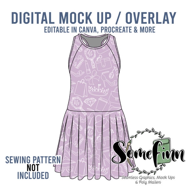 Drop Waist Sleeveless Dress Mock-Up / Flare Dress Mock Up / Dress Digital Mock up for clothing / Razor back PNG, Racer Back