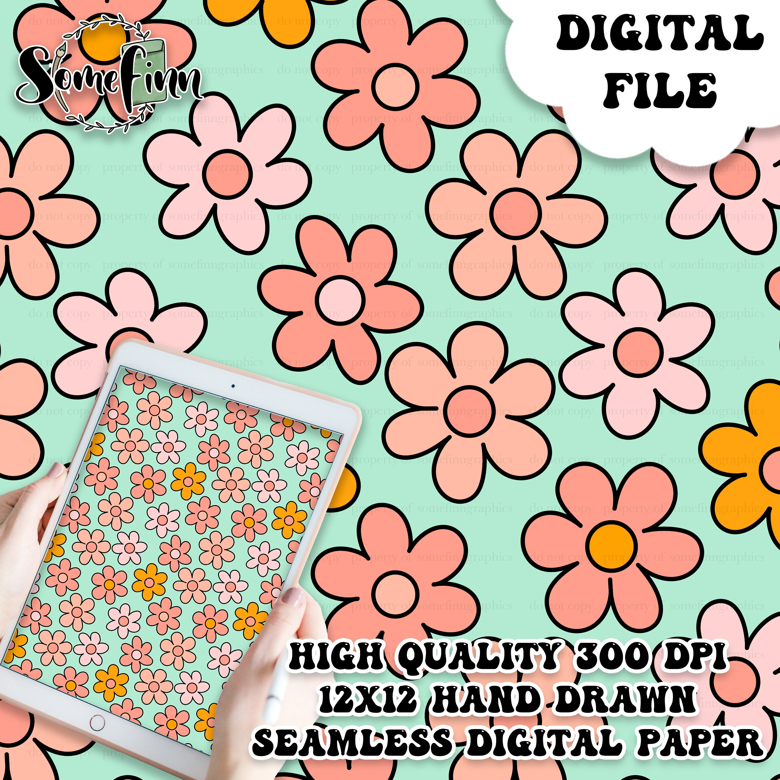 Daisy Floral Digital Paper - Seamless Daisies Flower Pattern, Custom ...
