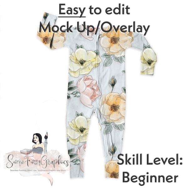 Zipper PJs Realistic Mock-Up / Zippie Mock Up / Editable from mobile / Pajamas Digital Mock up / PNG and Psd files / Instructions Included