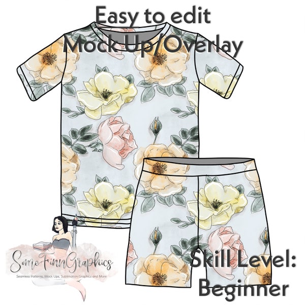 Pajamas Mock-Up / Pjs Mock Up / Two piece Short sleeve Digital Mock up clothing shirt / PNG / Instructions Included