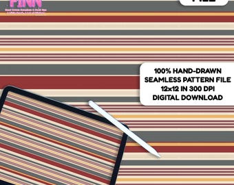 Neutral Retro Stripe Seamless Pattern Repeating Fabric Design Digital Paper PNG JPG Hand Drawn Boho Western Background
