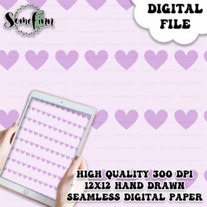 Purple Hearts Digital Paper - Seamless Simple Pattern, Custom Heart Cute purple Fabric Digital Design, Printable Scrapbook download, Stripes