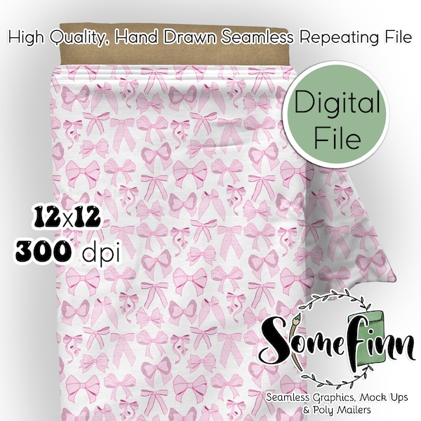 Sweet Bows Digital Paper - Seamless Pink and Black Bows Pattern, Custom Bow Fabric, Printable Scrapbook paper instant download