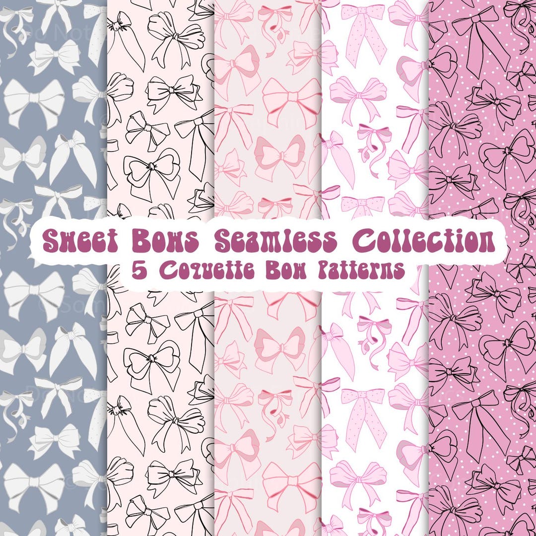 Bow Seamless Pattern Bundle, Coquette Ribbon Digital Paper, Pink Bow ...