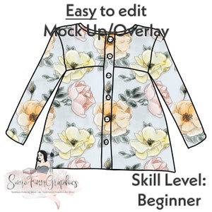Long Sleeve Button Up Peplum Shirt Mock-Up, Dress Mock Up / Digital Mock up for clothing / PNG / Instructions Included