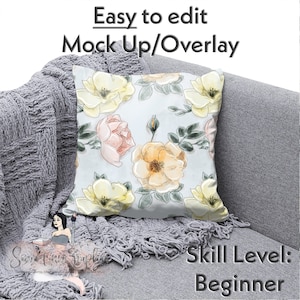 Realistic Throw Pillow Mock-Up / Sofa Fabric Textile Mock Up / Editable from mobile / Digital Mock up / Png files / Instructions Included