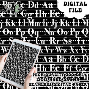 Zurück zu Schule Muster, ABC Digitales Papier, Alphabet Nahtlose Datei, Schwarz Weiß Alphabet Poster, Montessori Digital Download