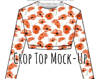 Manica lunga Crop Mock-Up / Crop Top Mock Up / Crop Tee Digital Mock up per abbigliamento / Photoshop e PNG / Istruzioni incluse