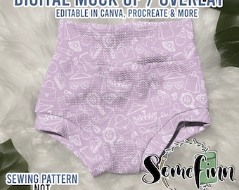 Opsommingsteken stof bummies realistisch mock-up / babyshort bloeier mock-up / bewerkbaar vanaf mobiel / digitale mock-up / png-bestand / zomermodel