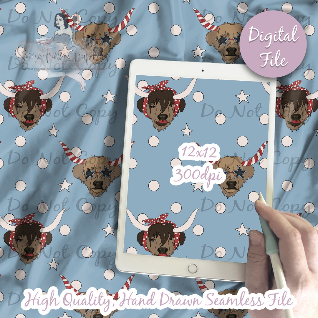 Highland Cow Seamless File, 4th of July Cattle Pattern, Independence ...