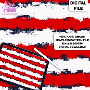 Distressed Red White Blue Stripe Seamless Pattern, Patriotic Painted Digital Fabric PNG